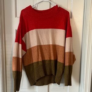 a new day Women's Striped Crew Neck Sweater - Red, Cream, Tan, Green